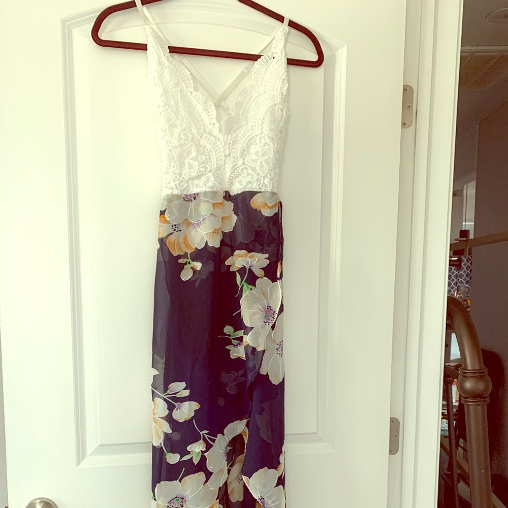 Women’s Floral Maxi Dress with Lace Halter Top